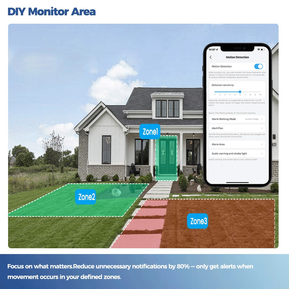ALEVIO 2.5K Outdoor Solar Camera Wireless Cam WIFI Ultra Standby Time PIR Motion Light Color Night Vision AI Detect Battery Cam