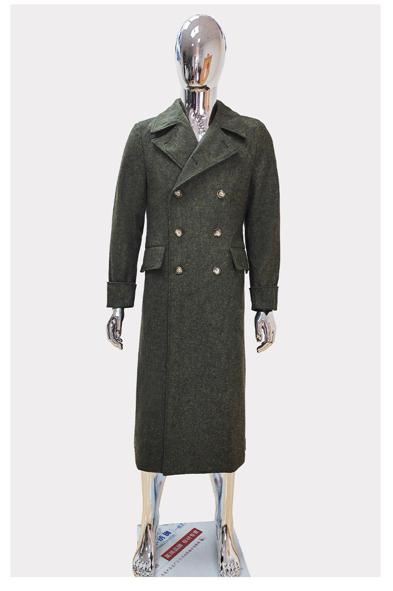 Nerazzurri Autumn Winter Long Luxury Elegant Chic Thick Warm Woolen Polo Coat for Men Double Breasted Wool & blends Overcoat