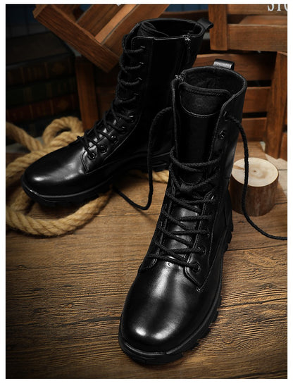 Botas de Couro Genuíno Masculinas de Cano Curto Botas Masculinas de Inverno de Couro com Pelo Quente para Exército Caça Sapatos Masculinos Botas Casuais Pretas