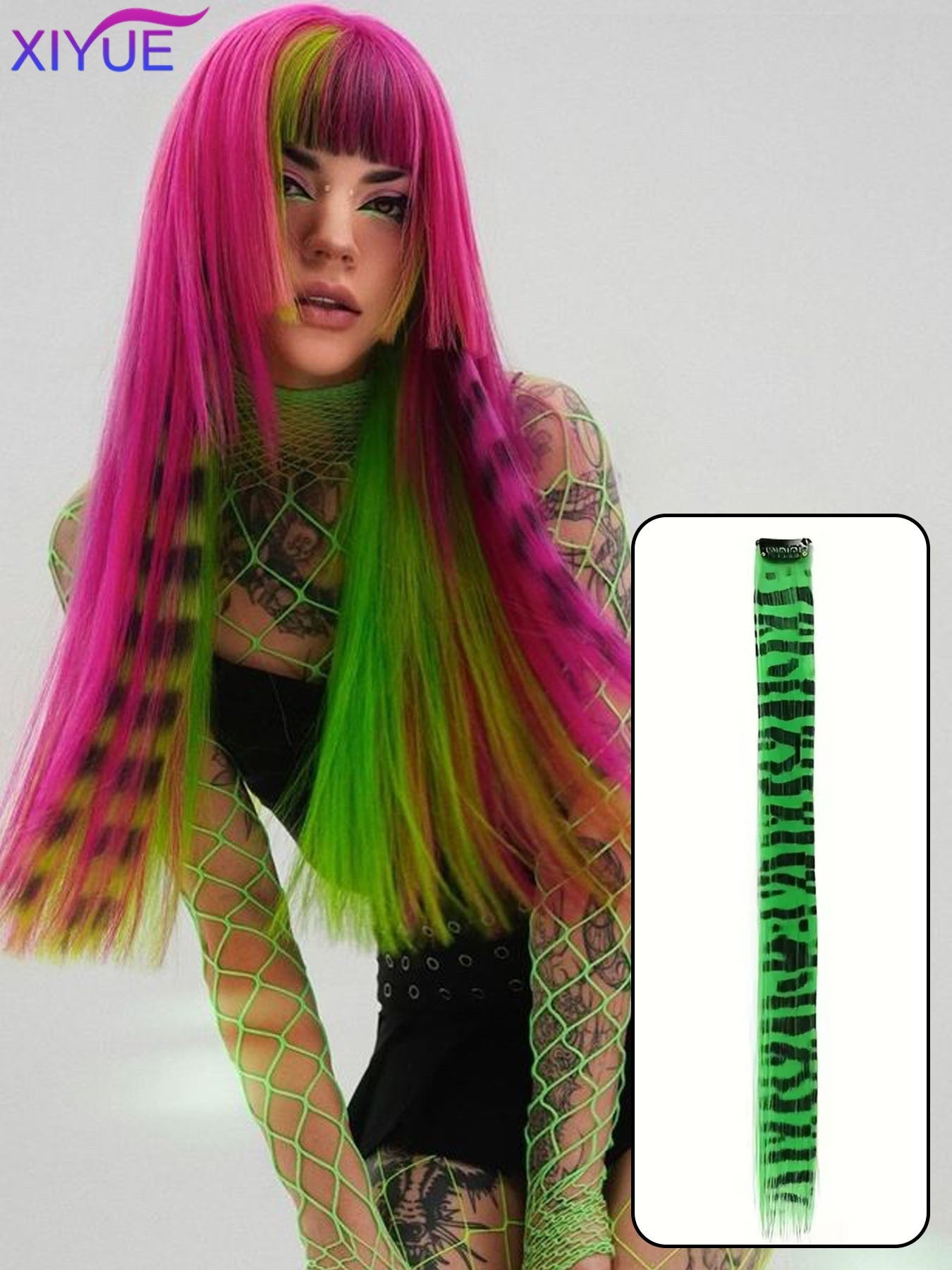 Synthetic One Card Hair Extension Wig Hair For Women Long Straight Clip-in Colored Zebra Line Feather Hair Extensions Fake Hair