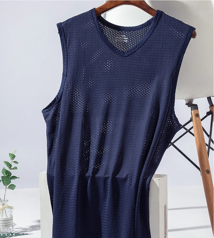 Men's Ice Silk Mesh Tank Tops Gym Stringer Transparent Bodybuilding Sleeveless Shirt Fitness Vest Male mesh Muscle Singlets