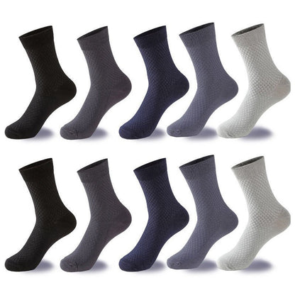 10 Pair Men's Bamboo Fiber Socks Harajuku Retro Breathable Business Man Socks Black Long Sock Deodorant Gift Set Size 39-46