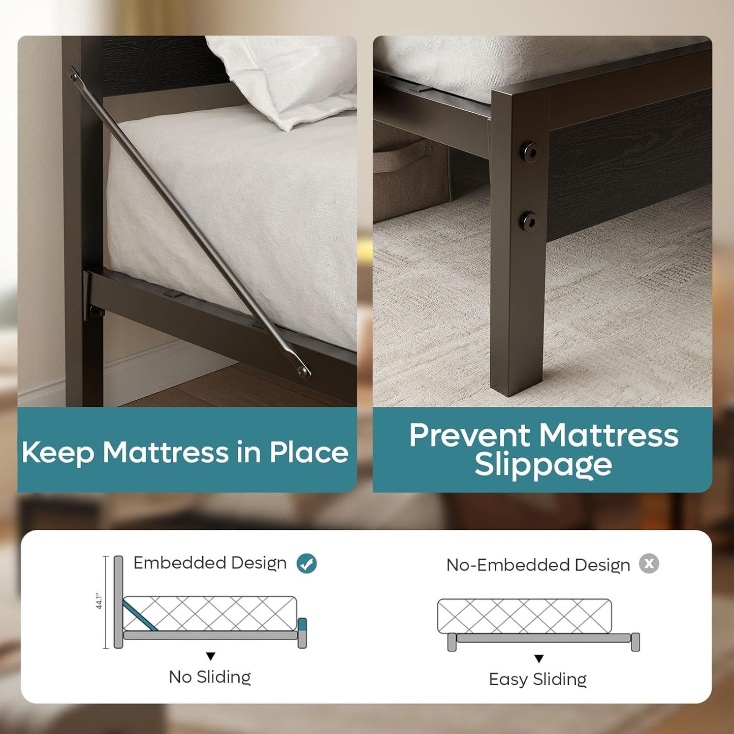 Cama de Casal Completa com Cabeceira de Armazenamento e Estação de Carregamento, Cama de Plataforma Preta com Luz LED, Cama de Metal Antiderrapante
