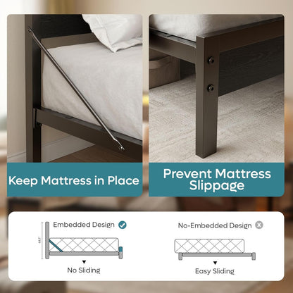Cama de Casal Completa com Cabeceira de Armazenamento e Estação de Carregamento, Cama de Plataforma Preta com Luz LED, Cama de Metal Antiderrapante
