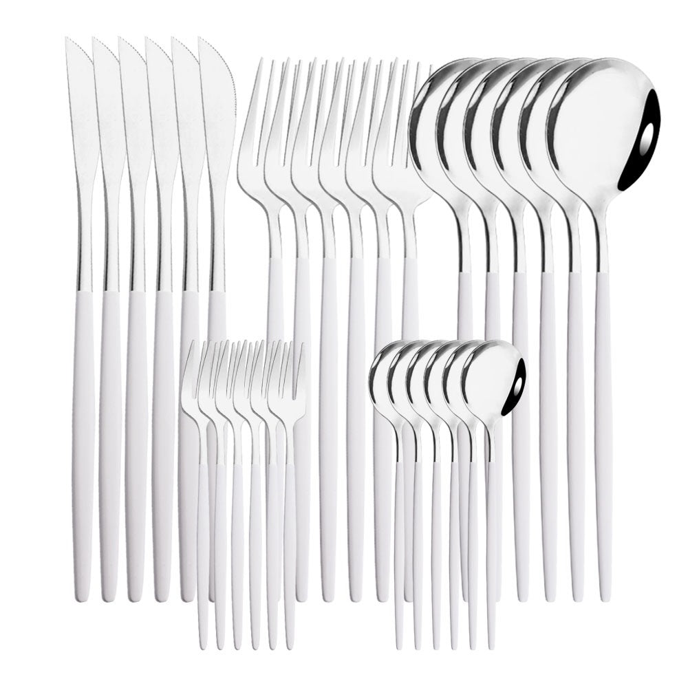 6Set/30Pcs Pink Silver Dinnerware Set Stainless Steel Knife Ckae Fork Spoon Cutlery Set Tableware Silverware Set Dropshipping