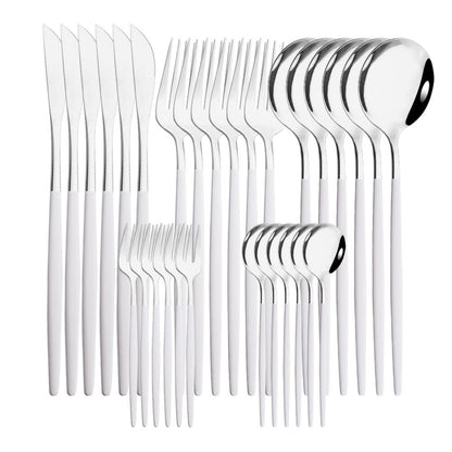 6Set/30Pcs Pink Silver Dinnerware Set Stainless Steel Knife Ckae Fork Spoon Cutlery Set Tableware Silverware Set Dropshipping