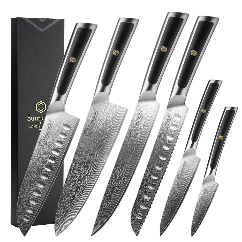 Facas de chef Sunnecko Damascus 1-7 peças/conjunto Faca de corte de carne de aço VG10 de alto carbono Faca de cozinha de corte utilitária ultra afiada
