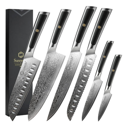 Facas de chef Sunnecko Damascus 1-7 peças/conjunto Faca de corte de carne de aço VG10 de alto carbono Faca de cozinha de corte utilitária ultra afiada