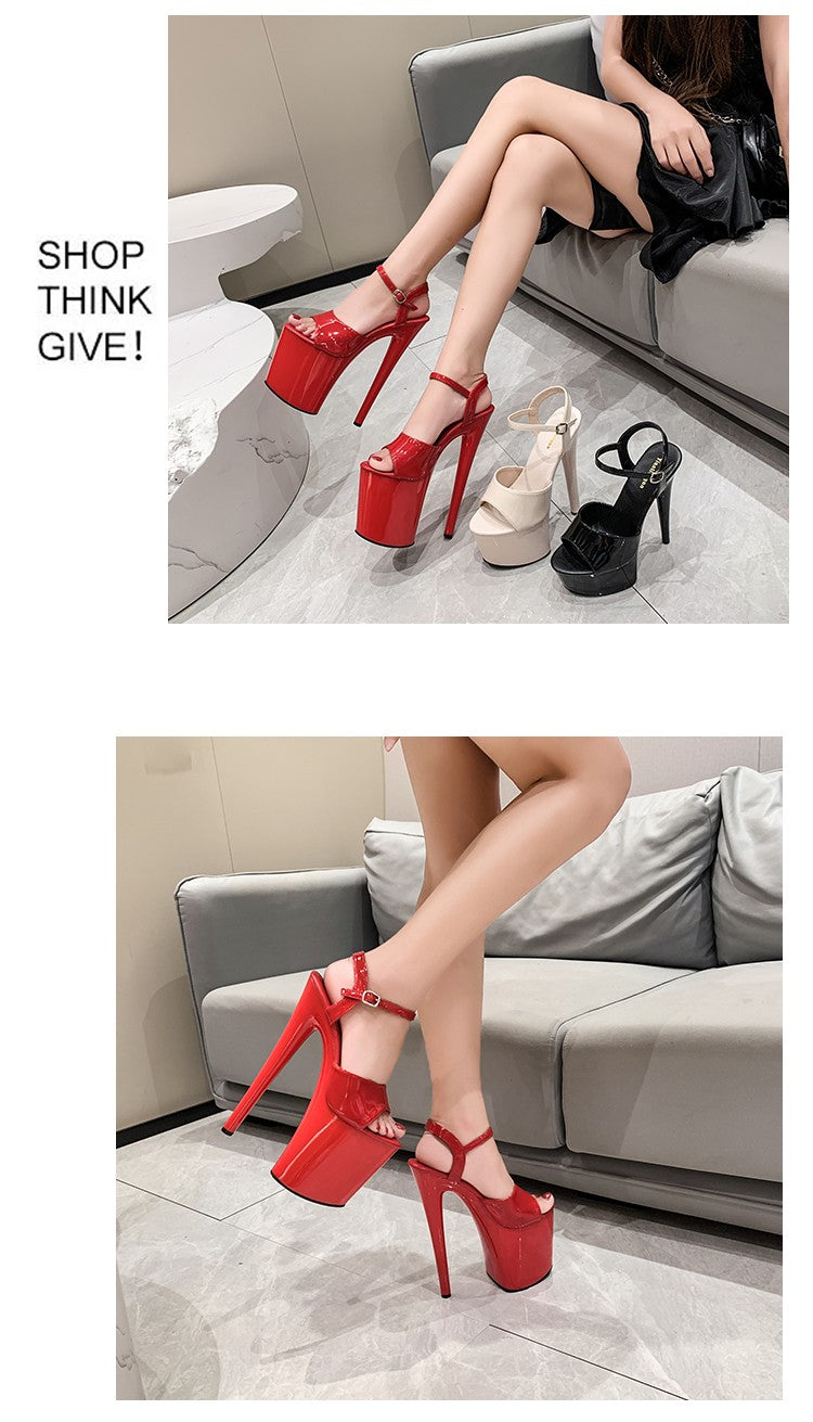20CM 17 15cm Super High Heeled Nightclub Thin Heels Women's Platform Sandals Ankle Buckle Fashion Pole Dancing Shoes Plus Size