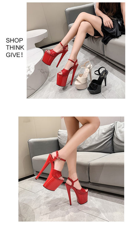 20CM 17 15cm Super High Heeled Nightclub Thin Heels Women's Platform Sandals Ankle Buckle Fashion Pole Dancing Shoes Plus Size