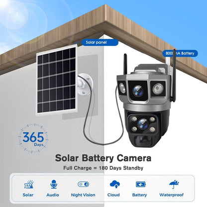 V380 Pro 12MP  Solar WIFI IP Camera CCTV Two Lens Three Screen Auto Tracking Outdoor 6K Security Surveillance PTZ Camera