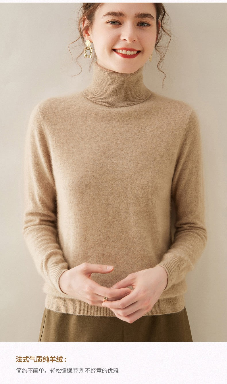 Suéter de Cashmere Feminino Gola Alta Manga Comprida Pulôver de Malha 100% Cashmere Puro Suéter Básico Versão Coreana Top Feminino