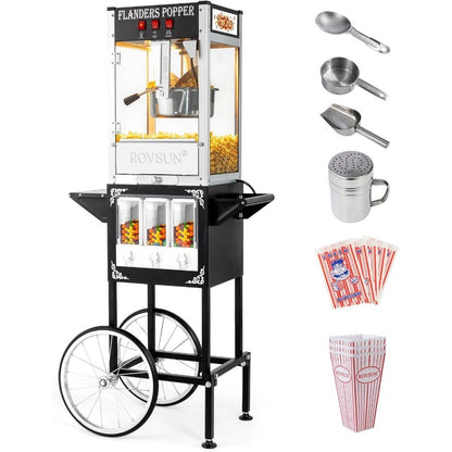 Commercial and Home Theater Popcorn Machine with Cart Wheels and 8 Oz Kettle Produces Up to 32 Cups ETL Certified Popcorn Maker