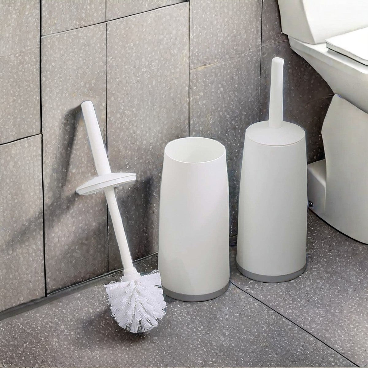 WORTHBUY Splash Proof Handle Toilet Brush With Base Soft Bristle Plastic Toilet Cleaning Brush Bathroom Toilet Cleaning Tools