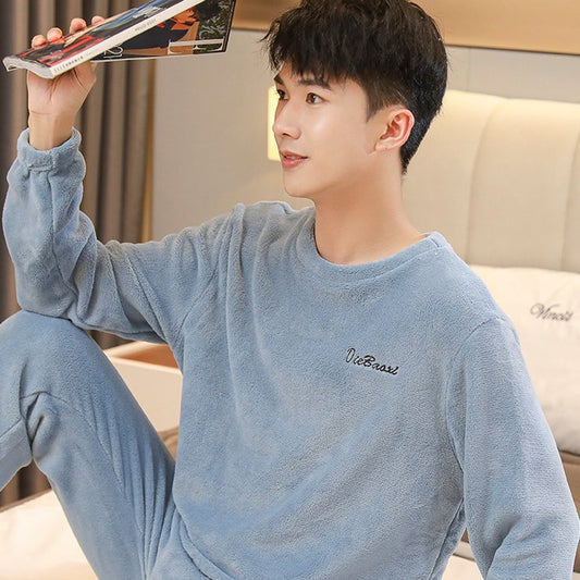 Pajamas Men's Women's Fall and Winter Coral Velvet Homewear Suit Thickened Padded Homewear Couples Large Size Winter Homewear