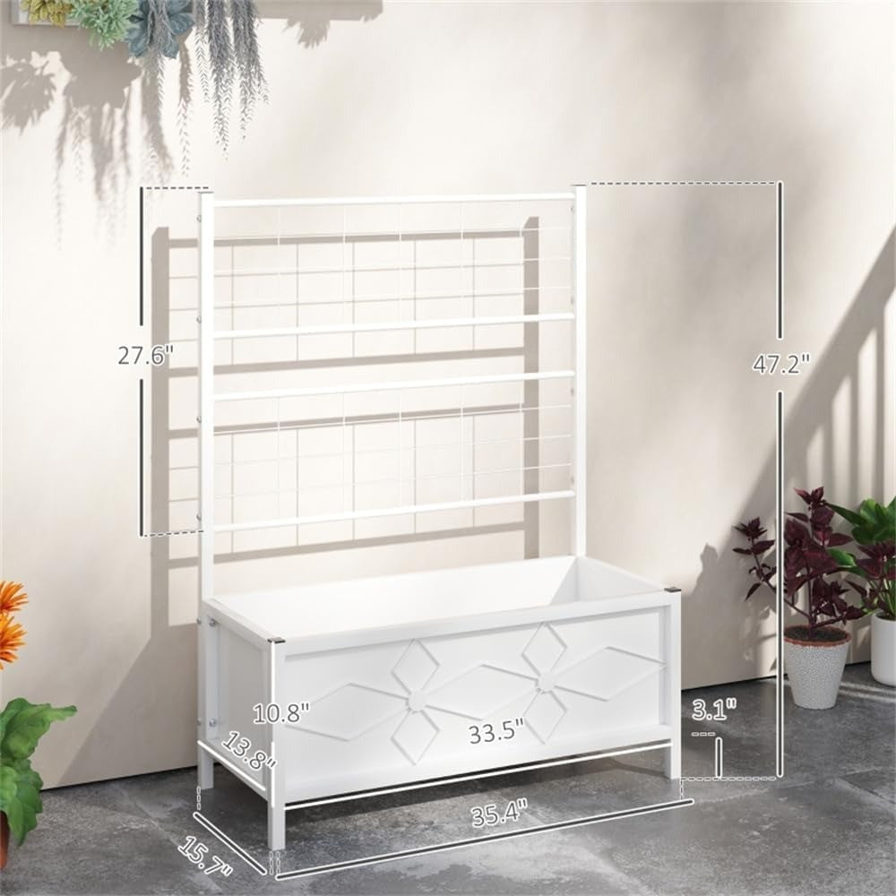 White Raised Garden Bed Planter Box with Trellis, 35.4" W x 15.7" D x 47.2" H Tomato Planter and Trellis , Raised Garden Bed