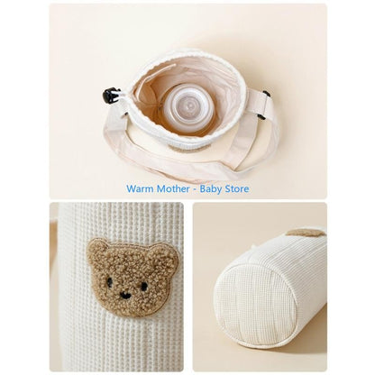 Portable Baby Bottle Carrying Case Storage Bag for Easy Feeding Water Cup Organiser with Lovely Bear Embroidery 57QE