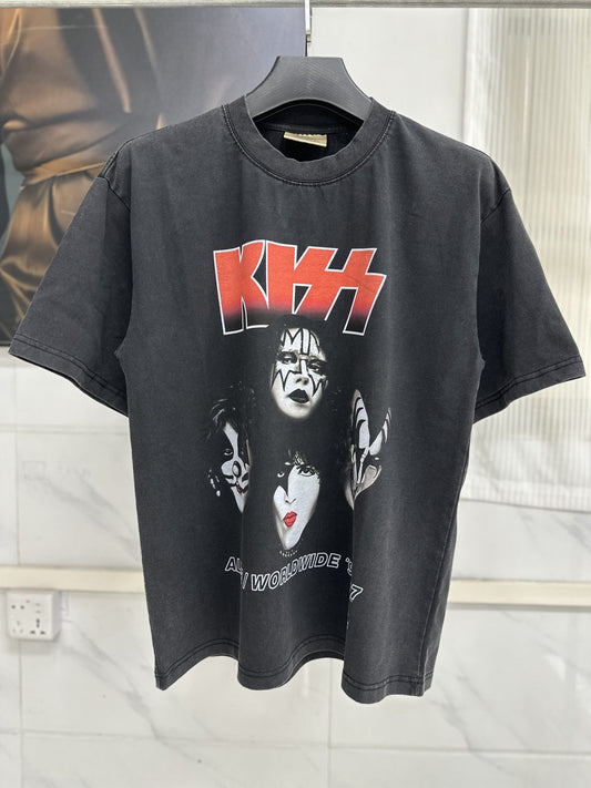 KISS Rock Band Tee Vintage Streetwear Portrait Print Best Quality Cotton Casual Oversized Tops T-Shirt For Men Unisex