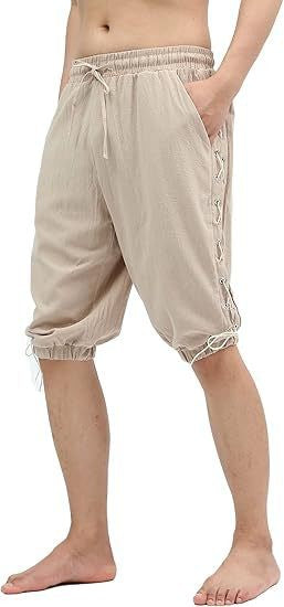 Men's Pirate Shorts Renaissance Medieval Vintage Lace-Up Viking Navigator Halloween Costume Pants