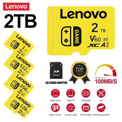 Cartão de Memória de Alta Velocidade Lenovo 2TB 1TB 512GB 256GB Classe 10 4K Micro Cartão TF SD 1TB Cartão de Memória SD para Nintendo Switch Telefone/PS4