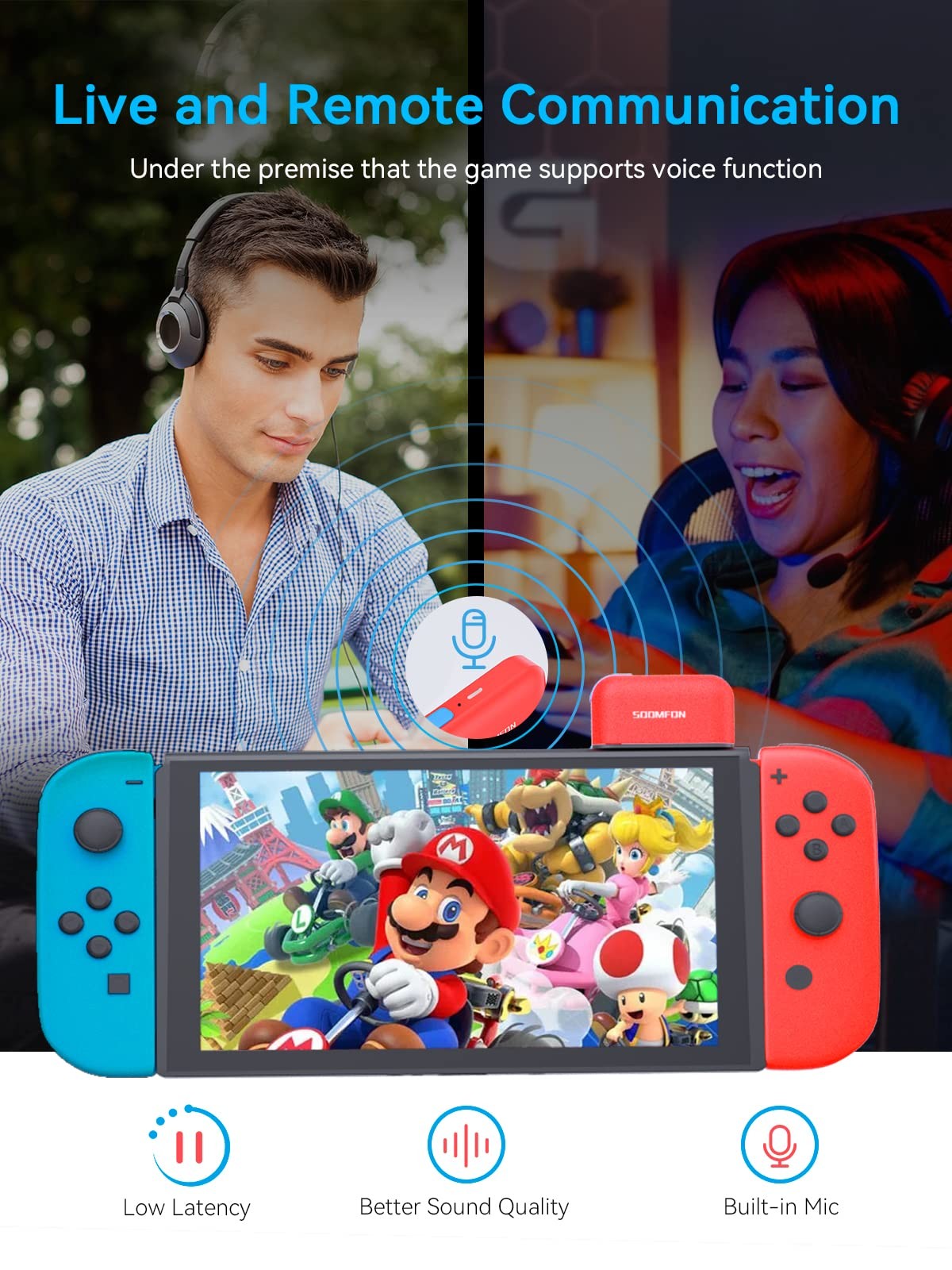 SOOMFON Bluetooth 5.0 Transmitter Wireless Audio Adapter for Nintendo Switch Lite 3.5mm Jack
