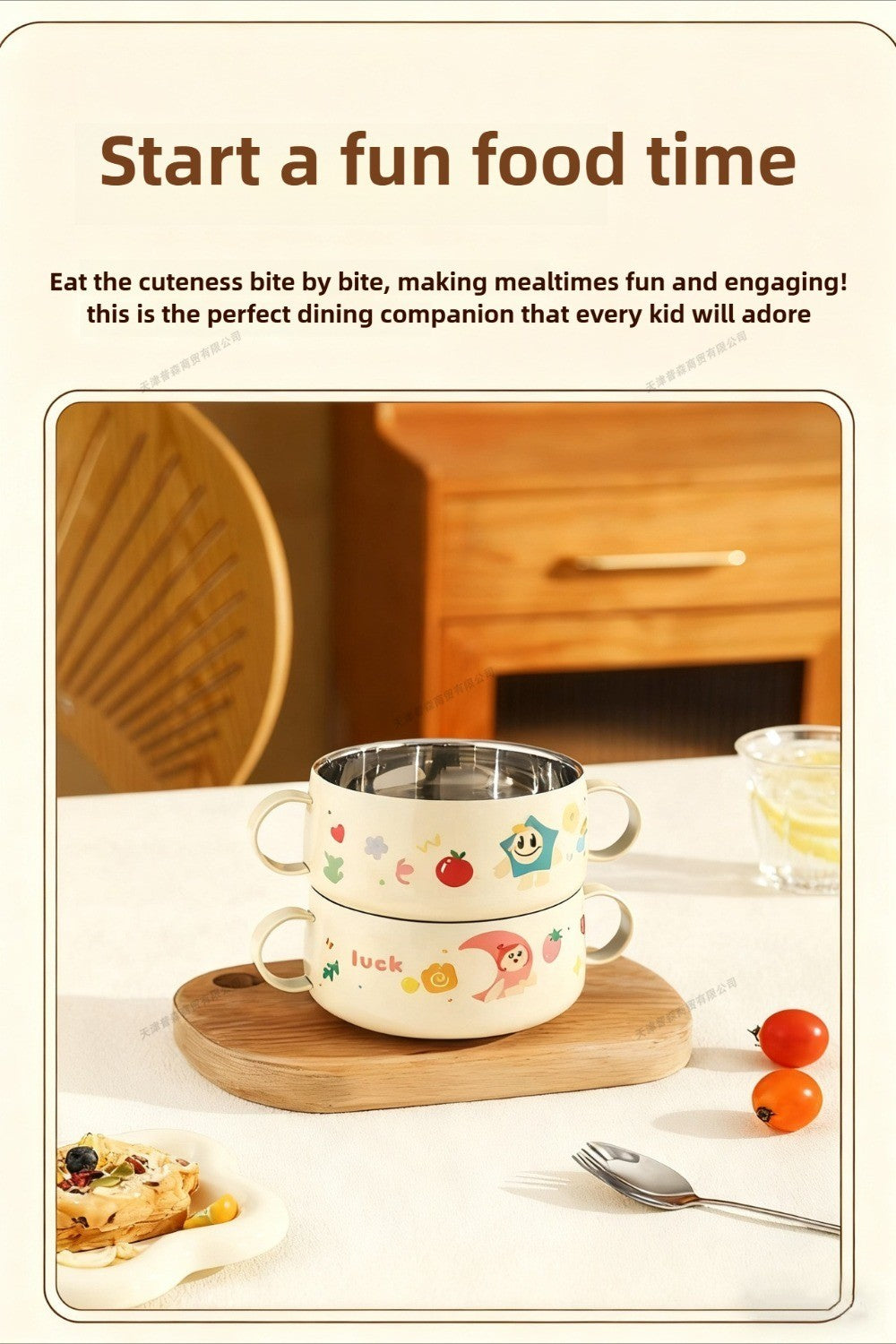 304 Stainless Steel Baby Bowl with Lid Double Handle Kids Feeding Bowl Anti-Scald Toddler Tableware Food Soup Bowl for Infants