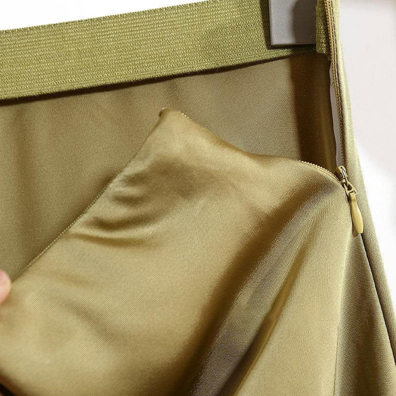 Women Satin Fishtail Skirts Fashion Streetwear Female Elastic High Waist Skirts Solid Color Summer Ladies Slim Silk A-line Skirt