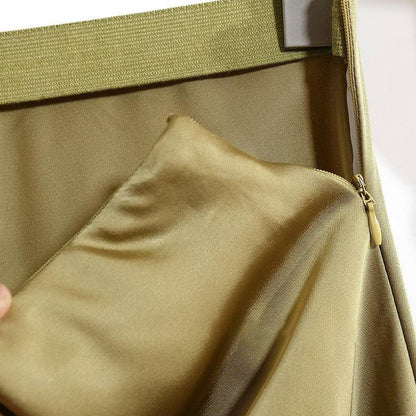 Women Satin Fishtail Skirts Fashion Streetwear Female Elastic High Waist Skirts Solid Color Summer Ladies Slim Silk A-line Skirt