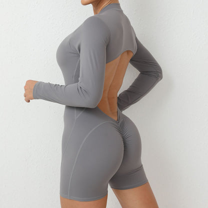 V Back Scrunch One-Piece Suit Push Up Sports Jumpsuit Woman Fitness Zipper Overalls Workout Rompers Women Gym Bodysuits Female