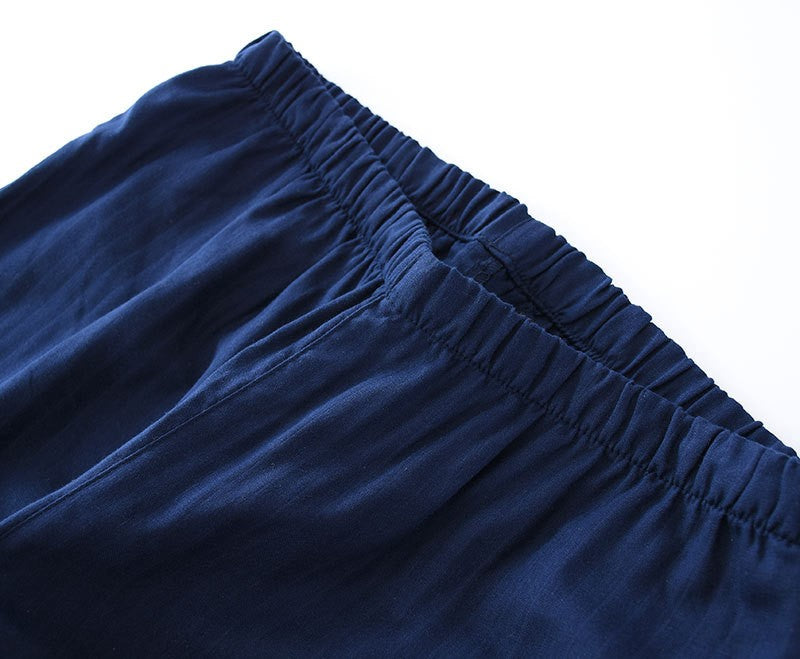 Men's Cotton Kimono Robes Pajamas Clothes Thin Spring and Autumn Black and Navy Colors Home Clothes Loose Casual Men Robe Sets