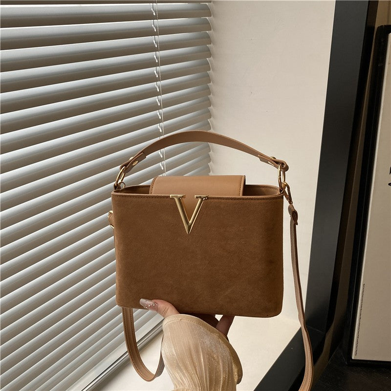 Fashionable Mini Suede Women's Bag, Faux Suede Tote Bag, Hardware Lock Buckle Decoration Handbag Purse Shoulder Cross Body Bags