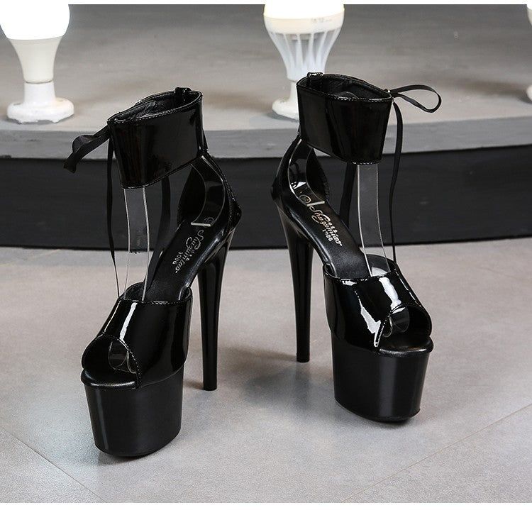 17CM Modern Sandals Upper Toe Open Ankle Strap Fashion Sexy Lady Platform High Heel Sandals Pole Dancing Lace-up Women Shoes