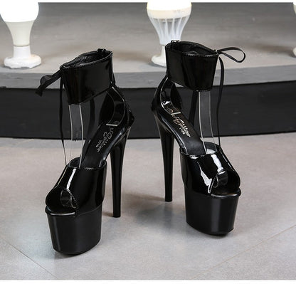 17CM Modern Sandals Upper Toe Open Ankle Strap Fashion Sexy Lady Platform High Heel Sandals Pole Dancing Lace-up Women Shoes