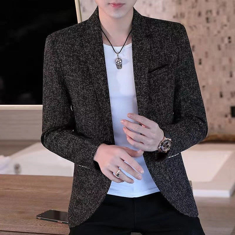 Men's casual plaid suit jacket, fashionable and versatile slim-fitting top, stylish plaid suit