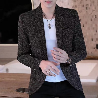 Men's casual plaid suit jacket, fashionable and versatile slim-fitting top, stylish plaid suit