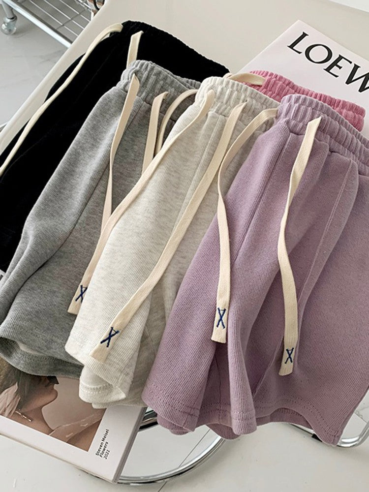 AOSSVIAO 2025 Summer Shorts Women Elasticity Lovely Girls Korean Style Sweet Students Harajuku Simple Pure Gray Trousers Female