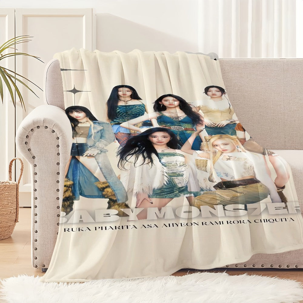 Kpop Girl B-Babymonster Drip Blanket Soft Plush Nap Sofa rug for Living Room Warm Office Bedroom Birthday Home Travel Kid Gifts