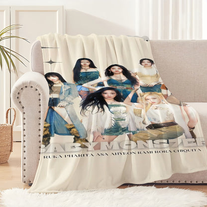 Kpop Girl B-Babymonster Drip Blanket Soft Plush Nap Sofa rug for Living Room Warm Office Bedroom Birthday Home Travel Kid Gifts