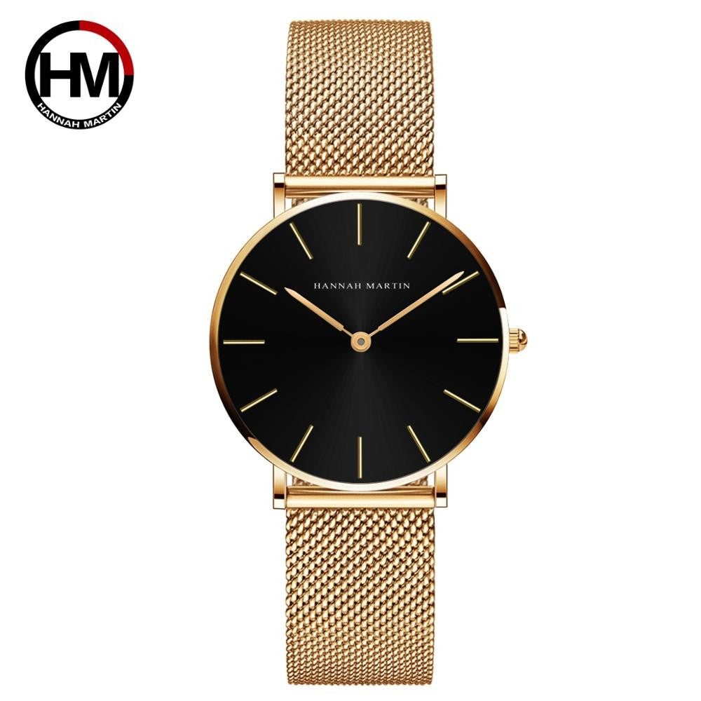 HANNAH MARTIN Brand Quality Stainless Steel Japan Quartz Movement Waterproof Women 36mm Full Rose Gold Ladies Dropshipping Watch