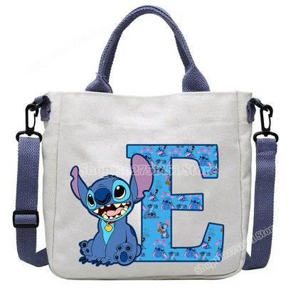 Disney Stitch Letter A-Z Print Shoulder Bags Cute Anime Action Figure Stich Purses Handbags Women Sling Messenger Bag Gift