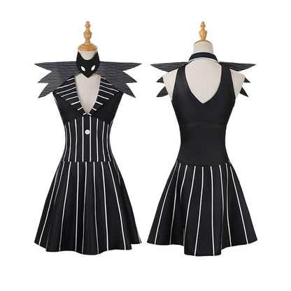 Anime Jack Skelington Black White Striped Cosplay Costume Men Retro Tailcoat Woman Dress Christmas Night Halloween Party Outfit