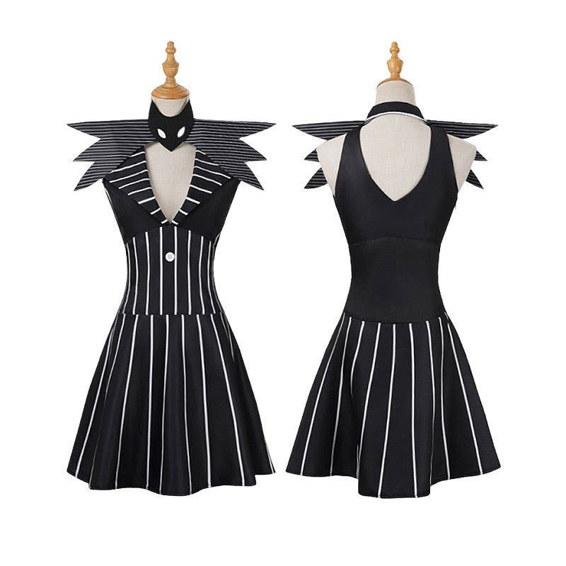 Anime Jack Skelington Black White Striped Cosplay Costume Men Retro Tailcoat Woman Dress Christmas Night Halloween Party Outfit