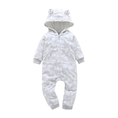 Infant Baby Romper 2024 Spring Autumn Warm Babi Boy Girl Clothes Coral Fleece Hooded Babe Girl Animal Jumpsuit