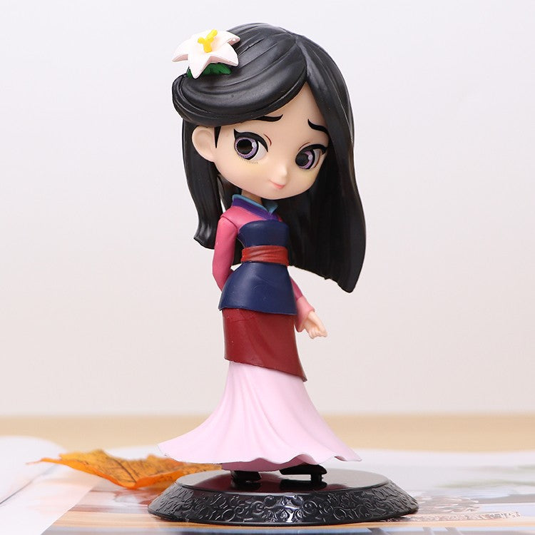 Miniso 14cm Princesas Q Posket Bonecas Elsa Anna Mulan Tinker Bell Elsa Aladdin kawaii Brinquedo para Bolo Decoração Modelo menina presente