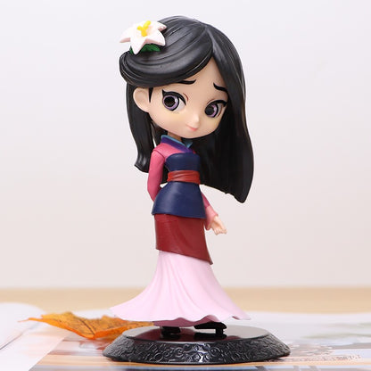 Miniso 14cm Princesas Q Posket Bonecas Elsa Anna Mulan Tinker Bell Elsa Aladdin kawaii Brinquedo para Bolo Decoração Modelo menina presente