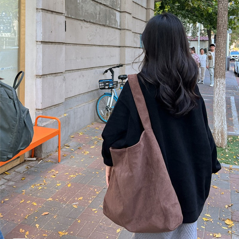 Retro Suede Frosted Tote Bag Winter Simple Design Versatile Work Commuting Shoulder Bag Women's Large Capactiy Handbags