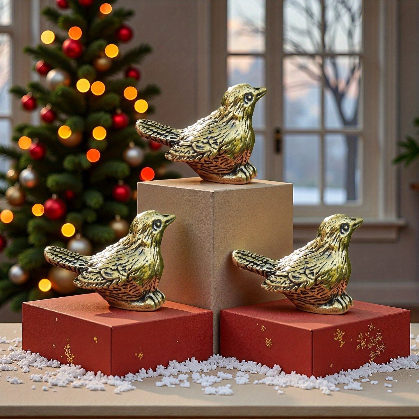 1 brass sparrow figurine, Christmas tea pet desktop home decoration, personalized fun Christmas gifts