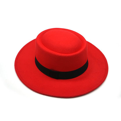 Red fedora hat men's flat top hat ladies felt jazz hat oval hat Panama new hip-hop fedora hat flat brim wholesale