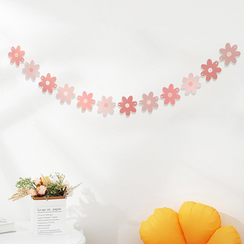 Daisy Flower Paper Banner Hat Cake Toppers Kids Girl Birthday Daisy Theme Party Decorations Hanging Bunting Garland Supplies