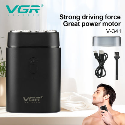 VGR Convenient Home Shaver Stainless Steel Double Blade Men's Shaver Intelligent Digital Display Washable Mini Shaver V-341